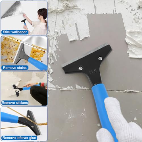 Heavy Duty Floor Scraper, 4" Wide Razor Blade with 48" Long Handle