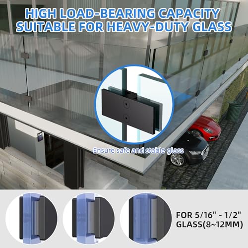 Railing Glass Clamps 4 Pack, 304 ss Fits 5/16"- 3/8"-1/2"Glass Thickness - color: Black, 180 Degree-4pcs