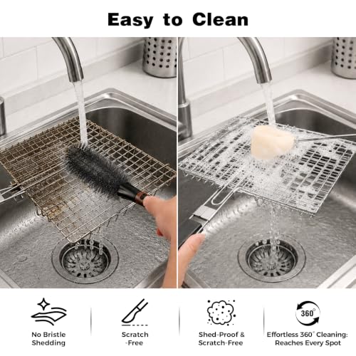 Grill Basket Crevice Cleaning Brush Kits for Mesh Grill Baskets