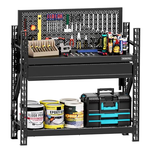 WORKPRO 50" Heavy Duty Workbench with Pegboard & Drawer - size: 50 inch