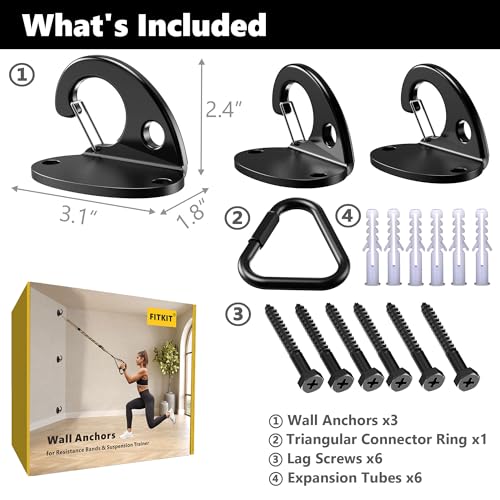 FITKIT 3-Pack Wall Mount Anchor Kit for Resistance Bands