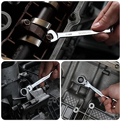 WORKPRO 8-piece Ratcheting Combination Wrench Set, Metric & Polished - size: Metric, style: Mirror Polished