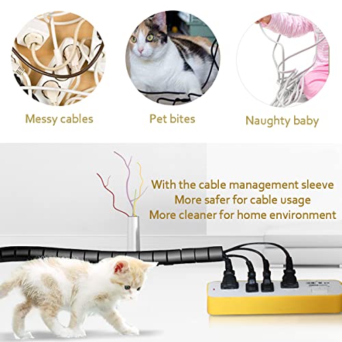 PC Cable Management Sleeve Tube Desk Cord Organizer 2 PCS Black, 7/8 inch -5 ft Cover Wrap Easy to Install Messy Wire Solution for TV Office Computer, Pet Chew and Bite Proof Cable Protector - color: Black 02, size: 22MM -2PACK
