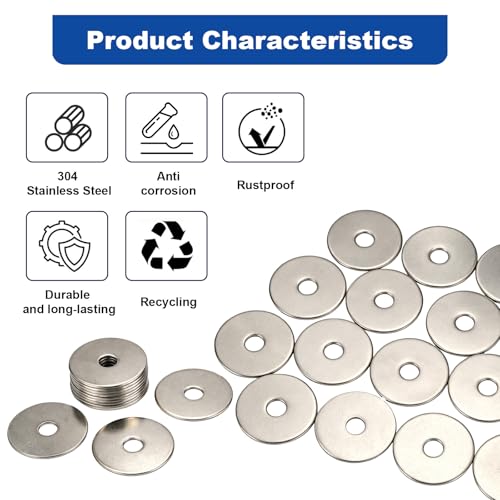 ZQZ 1/4 x 1-1/4" Stainless Steel Flat Washers, 55PCS Fender Washer 1-1/4"OD - size: S-1/4" x 1-1/4"-55 Pieces