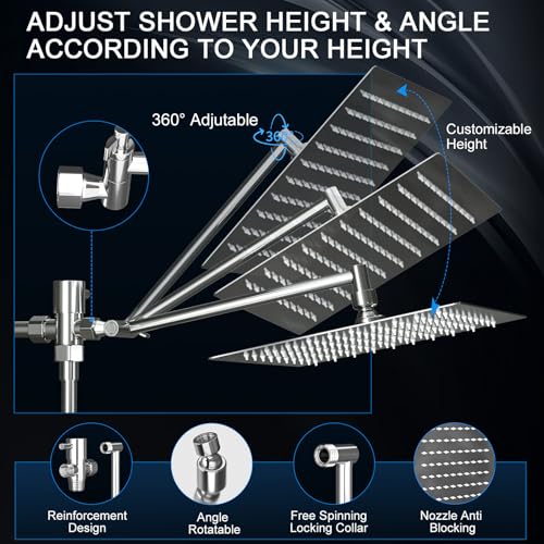Shower Head, Rain Shower Head with Handheld Spray Combo, 10 Inch Adjustable High Pressure Rainfall Shower Head, Dual Showerhead Set with Extension Arm and 60 Inch Long Shower Hose (Silver) - color: Silver, size: 10 Inch