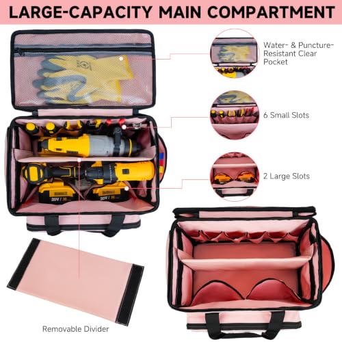 Pink Tool Bag for Women, Heavy-Duty 15-Inch Portable Tool Box Tote - color: Pink