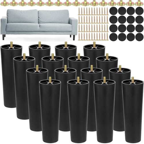 TURSTIN 16 Pack 8 Inch Plastic Furniture Legs with M8 T-Nuts Screws Tapered Sofa Couch and Chair Legs Replacement Furniture Leg for DIY Projects Sofas Coffee Tables Dressers Beds - size: 8 inch
