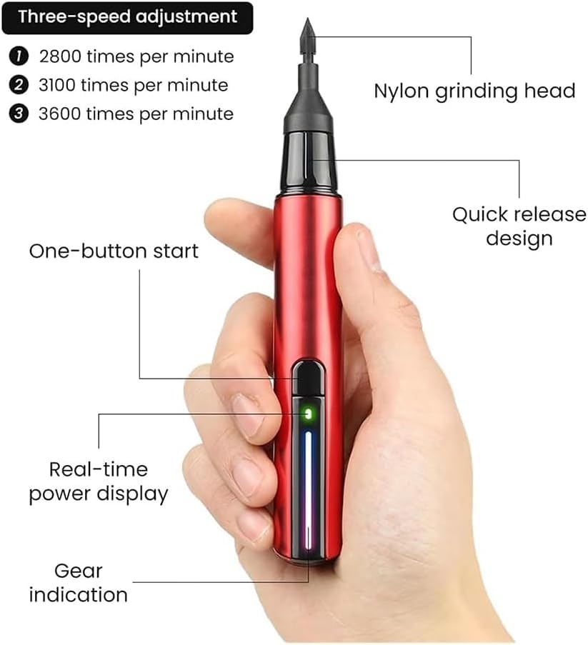 Electric Reciprocating Sander, USB Quick Charging Mini Sanding Pen 3 Speed Adjustable Detail Sander with 8 Sanding Heads and Sandpapers for Grinding Polishing