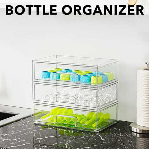 SpaceAid Bottle Storage Organizer Baby - Acrylic Bottles Station Organizer Container, Stackable Clear Drawers for Countertop, Vanity, Bathroom, Cabinet, Pantry Organization, 3 Pack, 3L, 10.3"H - size: 10.3"H, 3 Pack, 3L