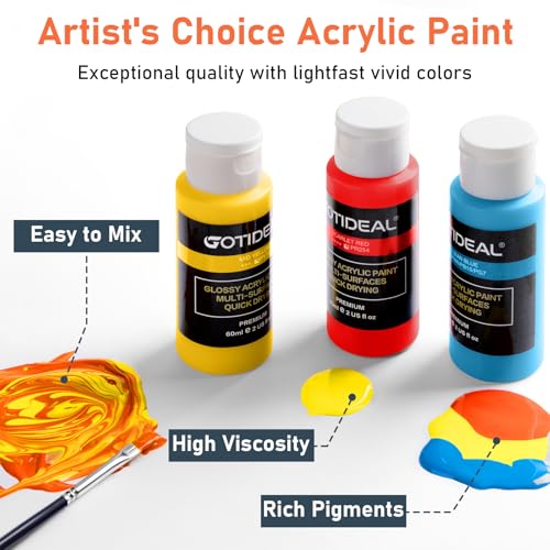 GOTIDEAL Acrylic Paint Set, 24 Colors (59ml, 2 oz), with Paint Brushes - color: 24 Colors (59ml)