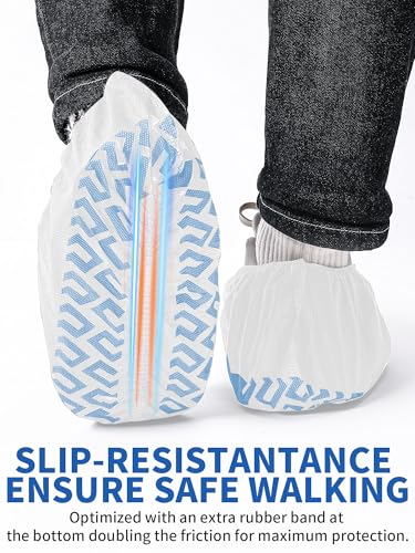 X-Large Shoe Covers Disposable Non-Slip, Non-Woven Fabric Boot Covers, Stretchable Fits Up to Size 13 US Men (White, 100 Pack) - color: White, size: 100 Pack