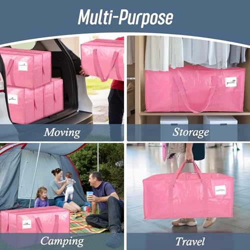 12 Pack Extra Heavy Duty Large Moving Bags with Strong Zipper, Pink - color: Pink, size: 12 Pack