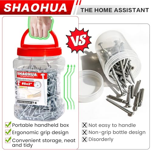 500 Pcs #8 2" Pocket Hole Screws, Coarse Thread for Furniture, Cabinets, Compatible with Kreg Jig, Zinc Plated Pocket Screws for Indoor Use, Portable Handheld Box w/ SQ2 Square Drive Bit - size: B. #8 2"
