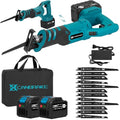 Cordless Rotated Handle Reciprocating Saw, 2 x 6.0Ah Battery, 12Pcs Blades, 28MM Stroke, 180° Cutting Angle, Wood/Metal/PVC