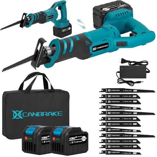 Cordless Rotated Handle Reciprocating Saw, 2 x 6.0Ah Battery, 12Pcs Blades, 28MM Stroke, 180° Cutting Angle, Wood/Metal/PVC