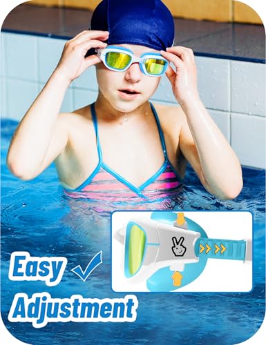 Vvinca Kids Swim Goggles, Swimming Goggles for Kids 3-14 Anti-Fog UV Protection No Leak Pool Glasses for Boys Girls - color: 03 - Blue & White