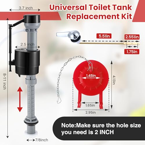 Saillong Universal Toilet Flusher Replacement Kit, Fill Valve, 2-Inch Flapper, Front Mount Handle Lever, Water-Saving, Adjustable Toilet Repair Kit Inside Tank, Easy to Install(Red) - color: Red
