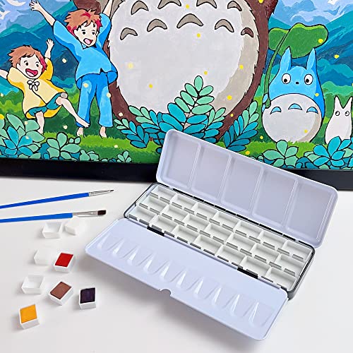 FCLUB Empty Watercolor Palette Paint Tin with 21Pcs Watercolor Full Pans - style: Tin Box with 21 Full Pans