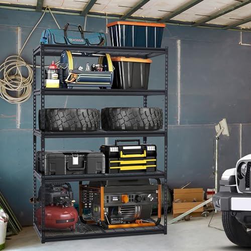 48x24x72 Inch Garage Shelving Heavy Duty, Storage Shelves 2500Lbs Capacity, Adjustable Metal Shelving Unit, 5 Tier Industrial Shelves for Basement Workshop - size: 48 x 24 x 72 inches