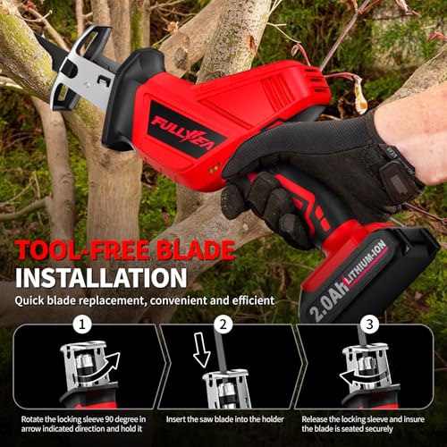 FULLYEA Reciprocating Saw Cordless, 3500SPM Variable Speed, 2x2.0Ah Battery