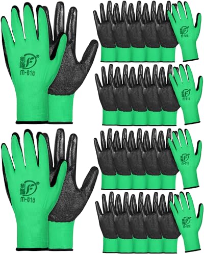 Nuogo 24 Pairs Gardening Gloves for Men Women Rubber Coated Landscaping Work Gloves Safety Work Construction - color: Green