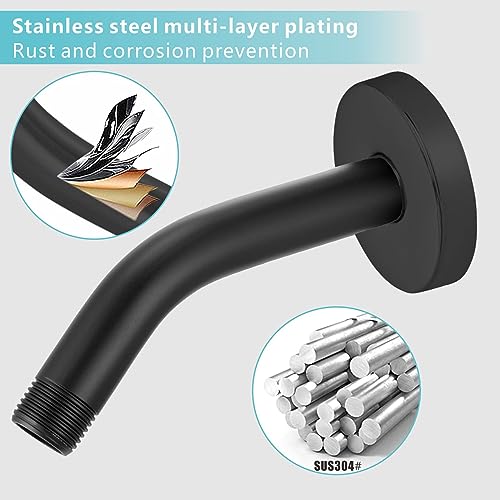 Shower Arm with Flange, 6 Inches Wall Mount Replacement Shower Head Arm For Fixed Shower Head and Handheld Showerhead, Matte Black - color: Matte Black, style: 6 Inch