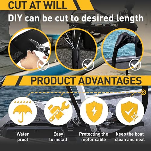 Neoprene Cable Sleeve - 60" for Trolling Motor Wire Protection & Management, Black & White