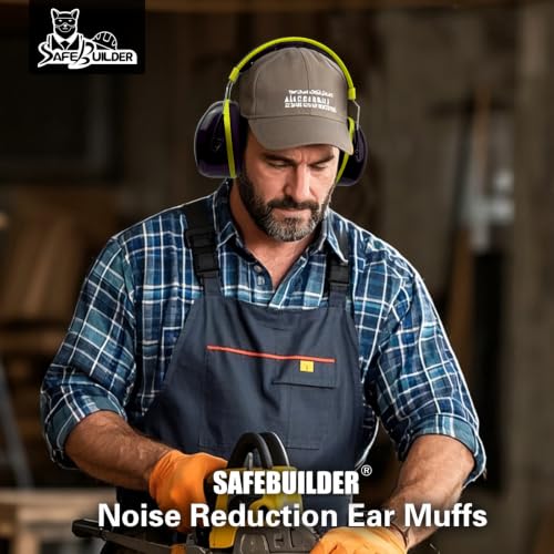 SAFEBUILDER Ear Protection Ear muffs Noise Reduction NRR 28dB Adjustable Hearing Protection for Working Mowing SK-06P - color: Black Cb Green