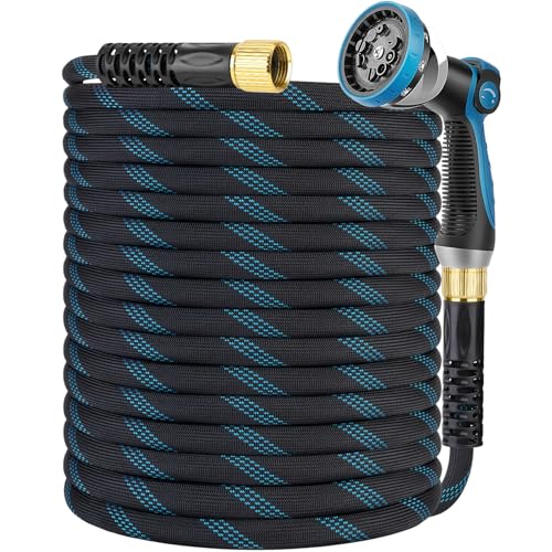 Non-Expanding Garden Hose 100 ft, Kink Free Flexible Water Hose with 10-Pattern Spray Nozzle, Lightweight Hose Pipe, Leak Proof, 3/4" Swivel Connectors, Super Fabric, Portable Storage Strap - size: 100ft