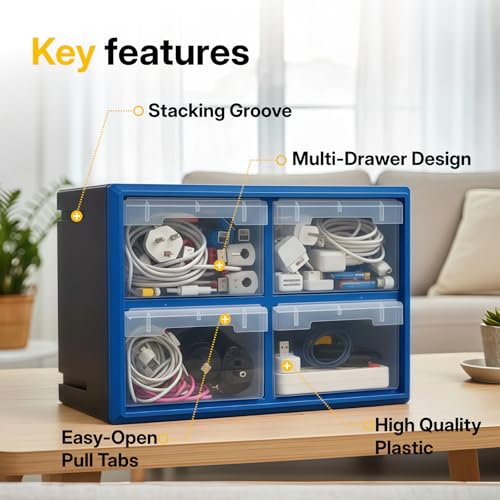 Northsky 4-Drawer Small Parts Cabinet, Stackable, Clear, 14.17 × 7.09 × 9.45 in 4 * Clear - size: 4 Drawer