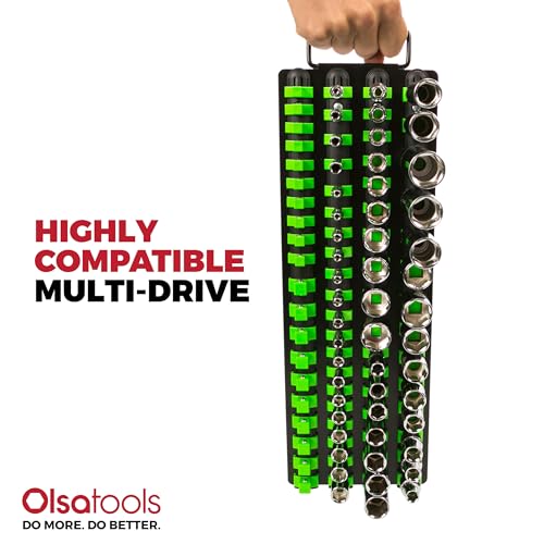 Olsa Tools 80-Slot Portable Socket Organizer Tray With Handle Green/Black - color: Black Tray/Green Clips