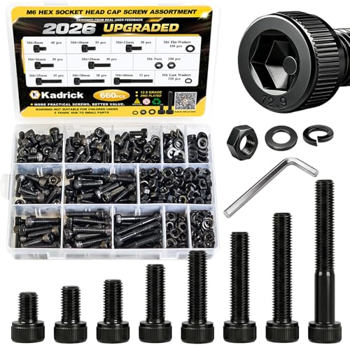 KADRICK 660PCS M6 Screw Assortment Kit,Hex Socket Head Cap Bolts 8mm-40mm - size: M6 660Pcs