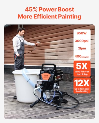 VEVOR 950W Stand Airless Paint Sprayer, 3000PSI High Efficiency Electric Airless Sprayer, Handheld Paint Sprayers for Home Interior and Exterior Furniture and Fences, Fine and Even Painting Effect - size: 950 W