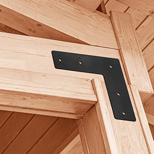 Sihnman 10"x10" L Shape Steel Flat Bracket (2 pc) with Powder Coating as Mending Plate, Right Angle Brackets, Corner Bracket, L Strap. Corner Angles Plate with Holes, L Plate for Truss framing.