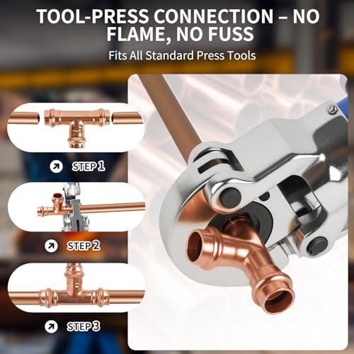 3/4 Inch Copper Press Tee – PxPxP 3-Way Pipe Fitting, 3/4'' Press Fittings Compatible, Lead-Free Copper Plumbing Fittings for Potable Water – 10 Pack - size: 3/4" copper press tee-10P