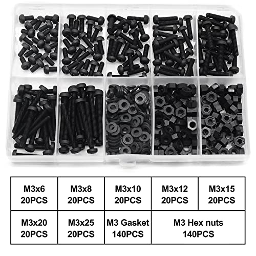 M3 Black Nylon Plastic Pan Round Head Screws, Nut Bolts - color: Black