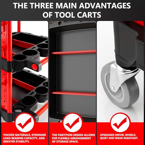 Auto Detailing Cart with Wheels, 3 Tier Rolling Detail Cart - color: Top