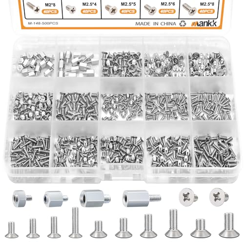 mankk 500PCS M.2 SSD Screw Kit M.2 SSD Mounting Screws Motherboard Standoffs M.2 M2.5 M3 NVMe Screw for Laptop PC Repair & DIY - color: Silver-500PCS