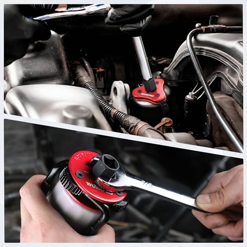 WORKPRO Universal Oil Filter Wrench Adjustable (2-3/4" to 5-1/8"), Oil Filter Removal Tool, Oil Filter Change Set, Ideal for Engine Filters, Conduit, & Fittings - color: Red