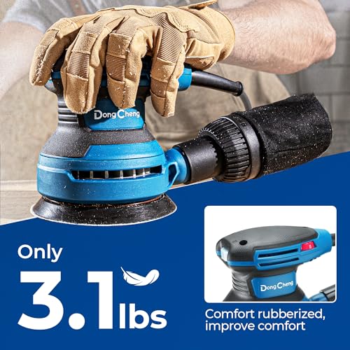 Dong Cheng 5-Inch Random Orbital Sander 3.2A 12800OPM Electric Palm Sander, 6 Variable Speeds, with 20pcs Sandpaper & Detachable Dust Bag, Power Sander for Woodworking, Sanding & Polishing - style: 380W Random Orbital Sander & Tool bag