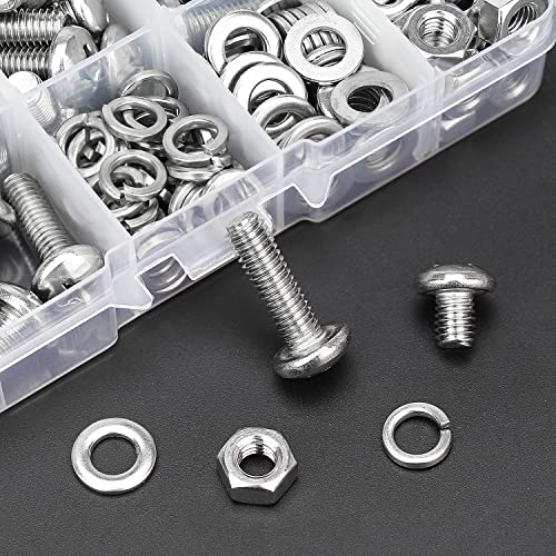 HELIFOUNER 140 Pieces M6 x 8mm /10mm /12mm /16mm /20mm, Phillips Pan Head Machine Screws, Metric Screws Bolts Washers Nuts Kit, 304 Stainless Steel - size: M6