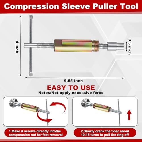 5 Pcs Angle Stop Wrench Kit Plumbing Tool, Compression Sleeve Puller for 1/2" Compression Fitting Ferrule Puller Removal Tool for 1/2" Copper Tubing 4-way Multi-functional Utility Key (Black) - color: Black