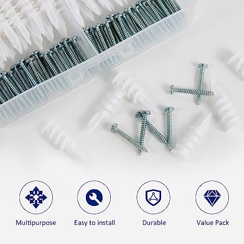 Wall Anchors, Drywall Anchors and Screws Kit #8 100PCS Self Drilling Drywall Anchor and Screws for Drywall, Sheetrock, Plaster Wall Hanging and Mounting 50-75lbs(50 Pairs)