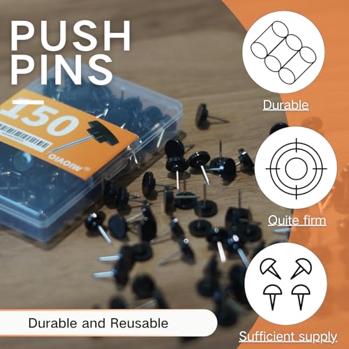 150PCS Black Thumb Tacks for wall Push pins for wall thumbtacks for Hanging - color: Black