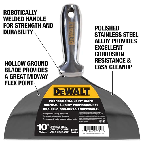 DEWALT 10" All Stainless Steel Joint Knife | One-Piece Premium Polished Metal Putty Blade | 2-410 - size: 10-Inch