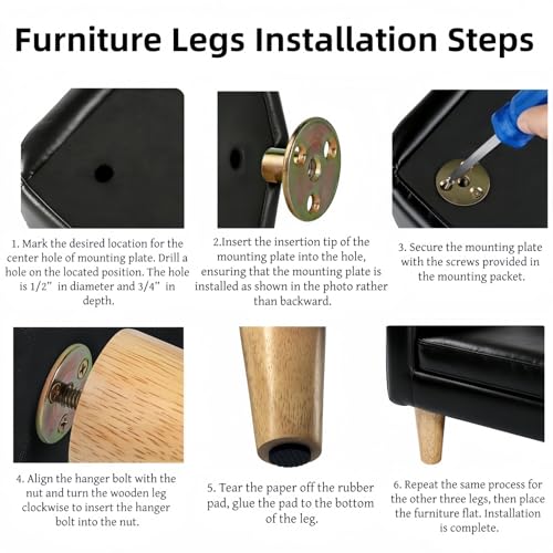 Solid Wood Replacement Furniture Sofa Couch Legs 6 inch Heavy Duty Set of 4 | Straight Wooden legs for Couch Sofa Chair Ottoman Loveseat Coffee Table Cabinet Furniture Replacement - color: Straight- Set of 4, size: 6"