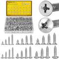 915pcs Self Tapping Screws Assortment Kit, M3/M4/M5/M6 Metric Flat Head & Pan Head Sheet Metal Screws Assorted Set, 304 Stainless Steel Wood Screw - size: 915pcs M3M4M5 Silver