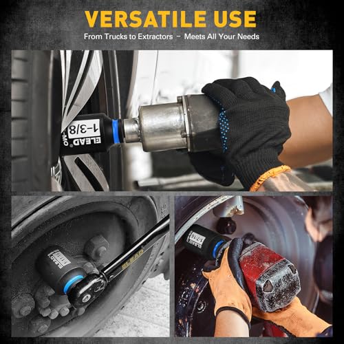1/2'' Drive Deep Impact Socket Set, 8-Piece SAE Wheel Axle Nut Wrench Large Sockets Standard Adapter 1-11/16 1-9/16 1-3/8 1-7/16 1-1/2 1-5/8 1-3/4 Imperial Spindle Joint Torque Bearing Locknut Truck - style: SAE 6-Point