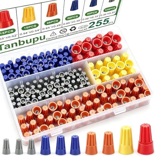 255PCS Electrical Wire Caps Wire Connectors Nuts Kit, 22-10AWG Insulating Insert Twist Wire Connectors with Spring, Screw on Terminals Assortment Set Quick Connection - size: 255pcs