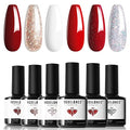 modelones Fall Gel Nail Polish Set, 6 Colors Red White Gold Silver Giltter - color: A A3 White Red